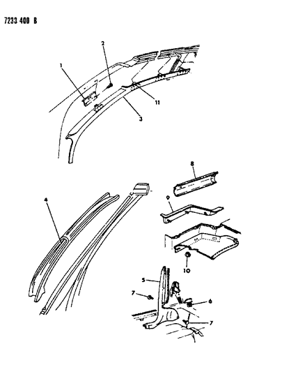 1987 Chrysler LeBaron Mouldings - Garnish Diagram