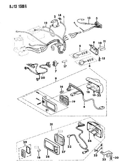 1988 Jeep Wrangler Snow Plow Operating Controls & Switches Diagram