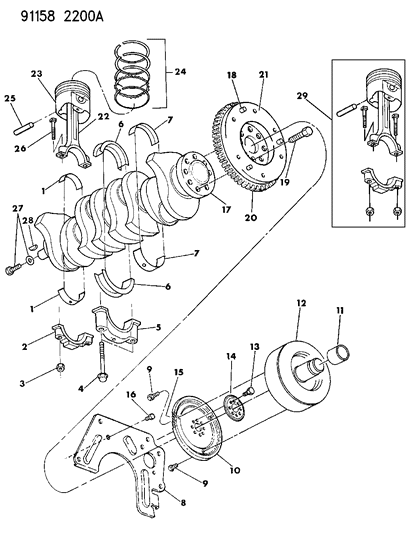 1991 Dodge Spirit Crankshaft, Pistons And Torque Converter Diagram 1