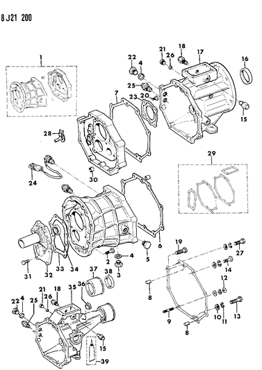 1987 Jeep Wrangler Transmission Case, Extension & Miscellaneous Parts Diagram