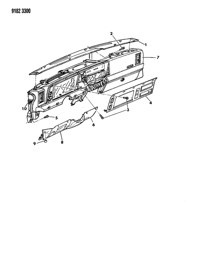 1989 Dodge Daytona Instrument Panel Bezels & Pad Diagram