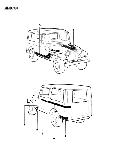 1984 Jeep Wrangler Decals, Exterior Diagram 8