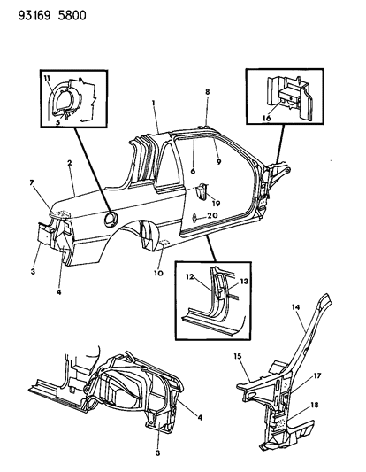 1993 Chrysler LeBaron Pillar-Body Front Hinge Right Diagram for 5253570