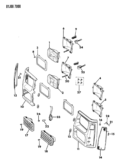 1986 Jeep Cherokee Lamps - Front Diagram