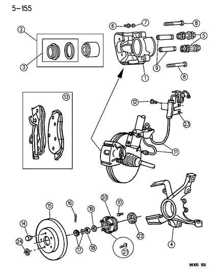 1996 Chrysler Town & Country Brake Hub And Bearing Diagram for V2501516AA