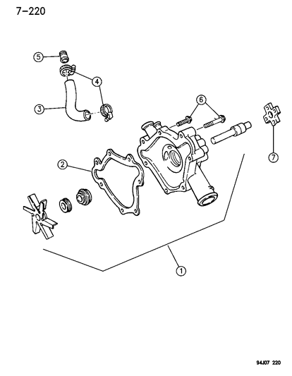 1994 Jeep Grand Cherokee Water Pump & Related Parts Diagram 2