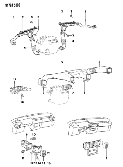 1991 Dodge Ram 50 Air Ducts & Outlets Diagram
