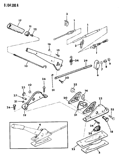 1989 Jeep Cherokee Lever Assembly & Cables Parking Brake Diagram