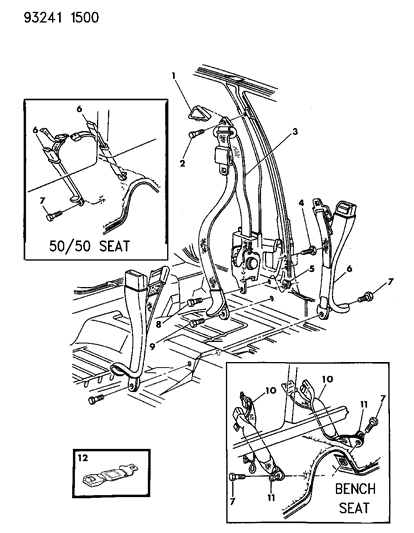 1993 Dodge Dynasty Front Seat Belt Inner Right Diagram for FL80KV4