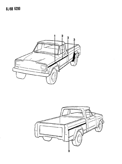 1988 Jeep J10 Mouldings, Exterior - Lower Diagram