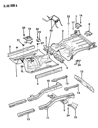 1989 Jeep Cherokee Pans, Floor Diagram
