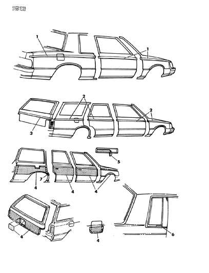 1985 Dodge 600 Tape Stripes & Decals - Exterior View Diagram 5