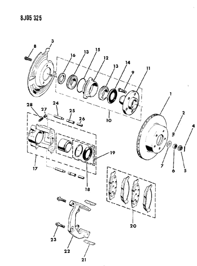 1989 Jeep Wrangler Brakes, Front Diagram