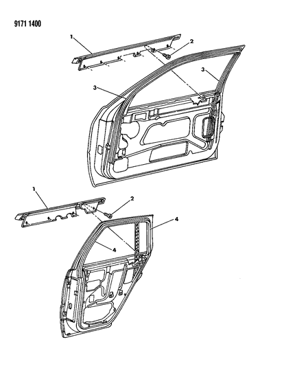 1989 Dodge Shadow Door, Front & Rear Run & Seals Diagram