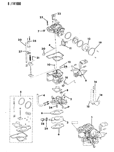 1989 Jeep Wrangler Carburetor & Component Parts Diagram 1