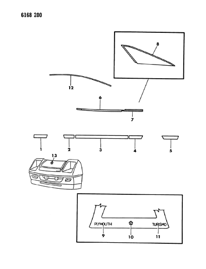 1986 Dodge Omni Mouldings & Ornamentation - Exterior View Diagram 1