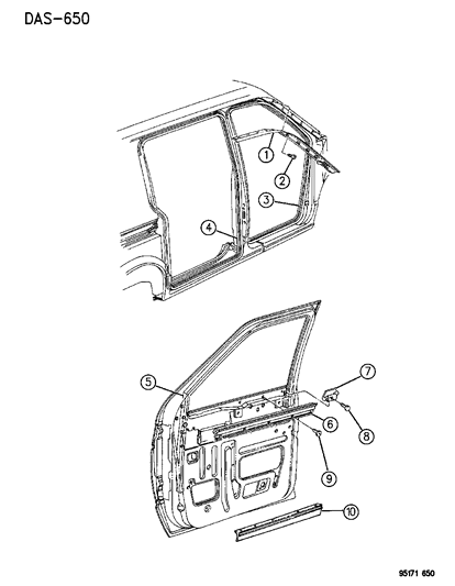 1995 Dodge Caravan Door, Front & Side Weatherstrips & Seals Diagram