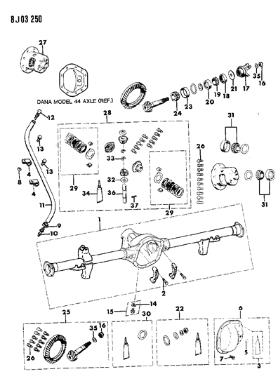 1990 Jeep Wrangler Housing & Differential, Rear Axle Diagram 3