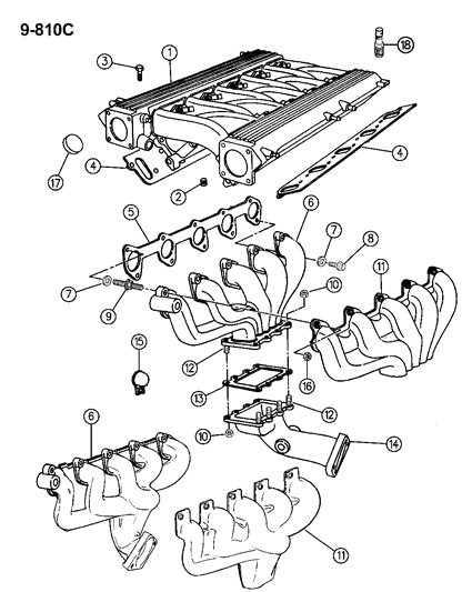 1994 Dodge Viper Intake & Exhaust Manifold Diagram