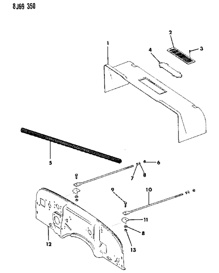 1989 Jeep Wrangler WEATHERSE-Al COWL To Hood Diagram for 55008119