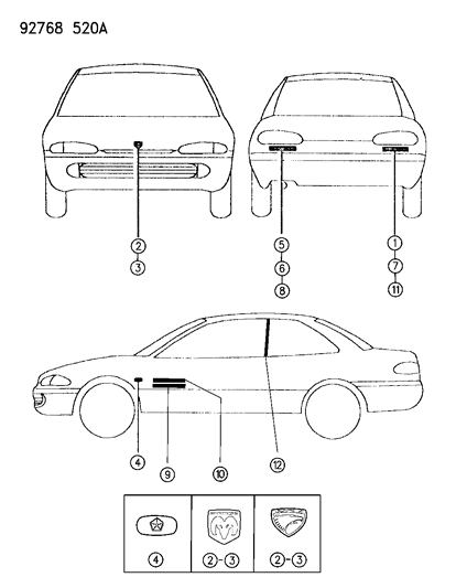1994 Dodge Colt Decals & Nameplate Diagram