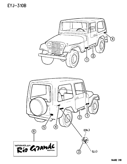 1994 Jeep Wrangler Decals & Nameplate Diagram