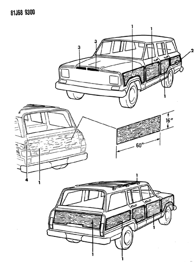 1984 Jeep Grand Wagoneer Decals, Exterior Diagram 3