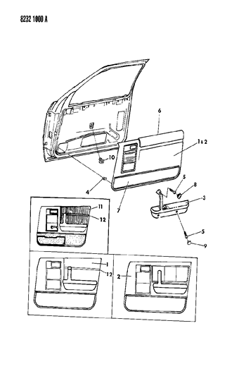 1988 Dodge Shadow Door Trim Panel - Front Diagram