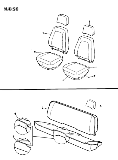 1992 Jeep Comanche Covers, Seat Upholstery Diagram