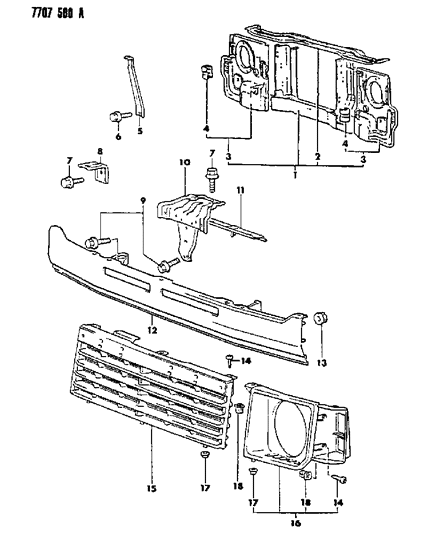 1988 Dodge Raider Grille & Related Parts Diagram