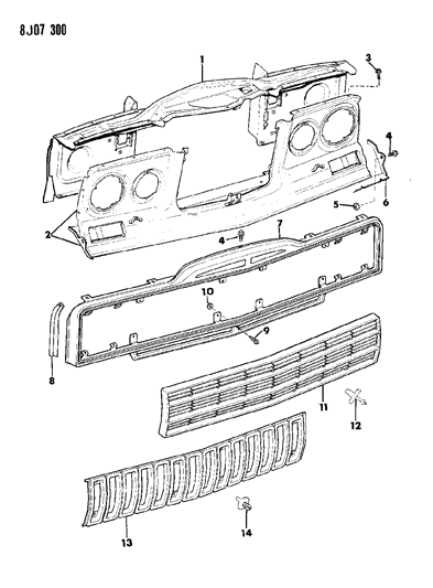 1989 Jeep Grand Wagoneer Radiator Baffle Assembly Support Diagram for 55019996