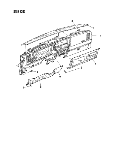 1988 Dodge Daytona Instrument Panel Bezels & Pad Diagram