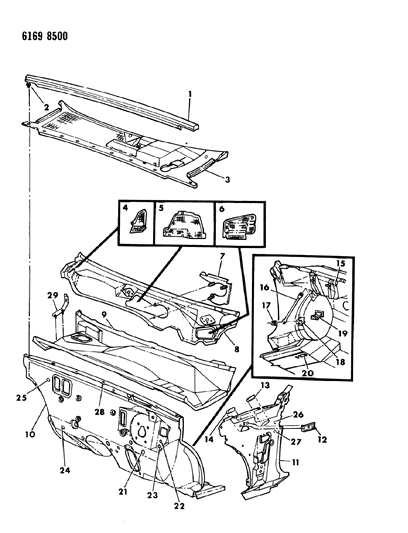 1986 Chrysler Laser Cowl & Dash Panel Diagram