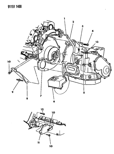 1991 Dodge Dynasty Transaxle Mounting & Miscellaneous Parts Diagram