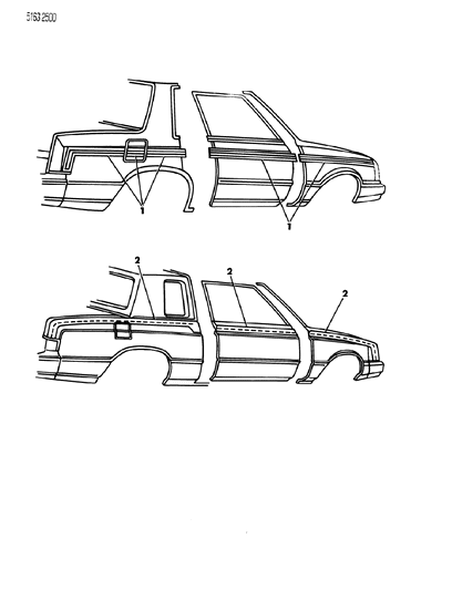 1985 Dodge 600 Tape Stripes & Decals - Exterior View Diagram 2