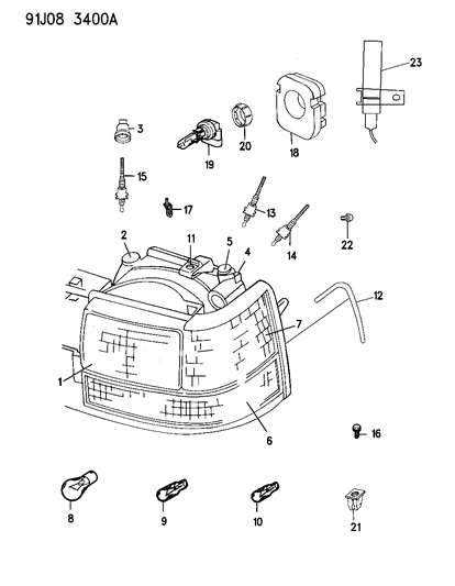 1993 Jeep Grand Wagoneer Lamps - Front Diagram