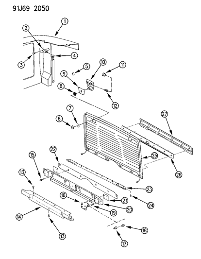 1993 Jeep Wrangler Lift Door Glass & Related Parts Diagram