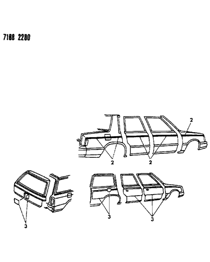 1987 Chrysler Town & Country Tape Stripes & Decals - Exterior View Diagram