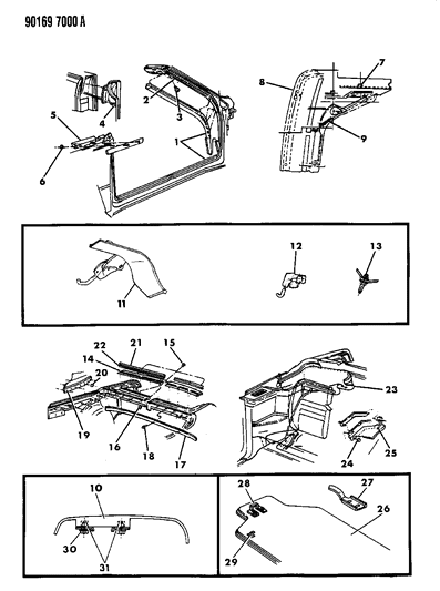 1990 Chrysler LeBaron Rail, Header And Latch Assembly Diagram