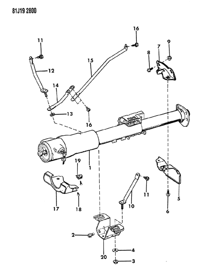 1985 Jeep J10 Column Assembly, Steering And Mounting Brackets Diagram