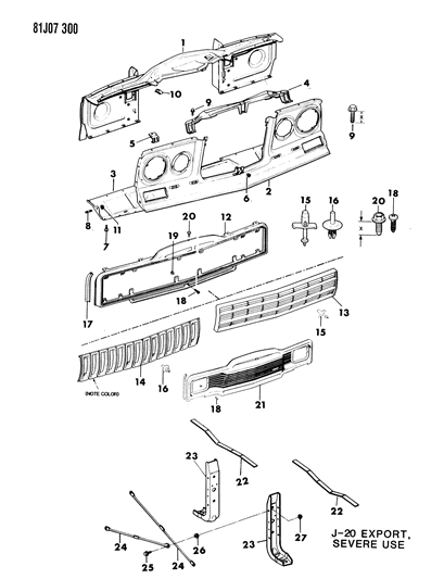 1985 Jeep Grand Wagoneer Grille & Related Parts Diagram