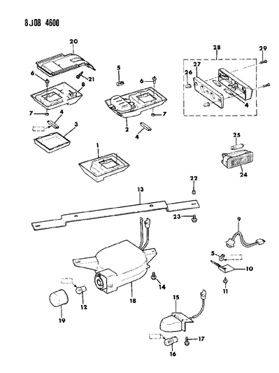 1988 Jeep Cherokee Lamps - Cargo-Dome-Courtesy-Underhood Diagram