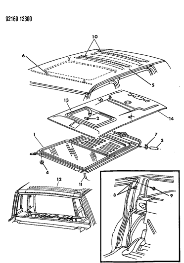 1992 Chrysler Imperial Sunroof & Roof Panel Diagram