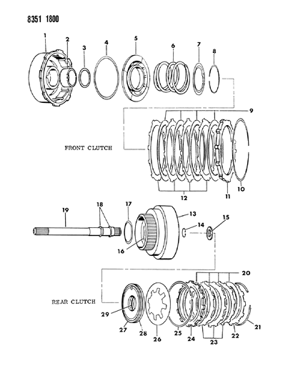 1989 Dodge D150 Clutch, Front & Rear With Gear Train Diagram 1