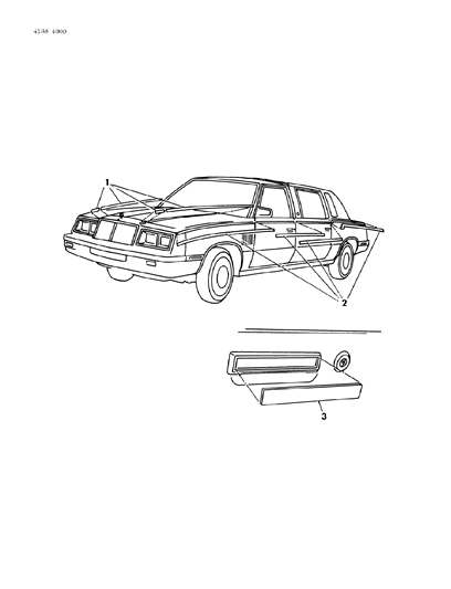 1984 Chrysler Executive Sedan Tape Stripes & Decals - Exterior View Diagram 1