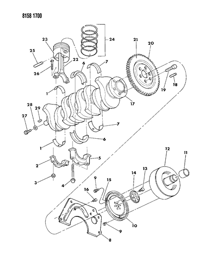 1988 Dodge Shadow Crankshaft , Pistons And Torque Converter Diagram 1