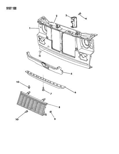 1989 Dodge Omni Grille & Related Parts Diagram