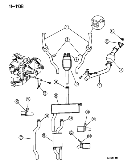 1994 Chrysler LHS Underbody Catalytic Converter With Pipes Diagram for E0015809
