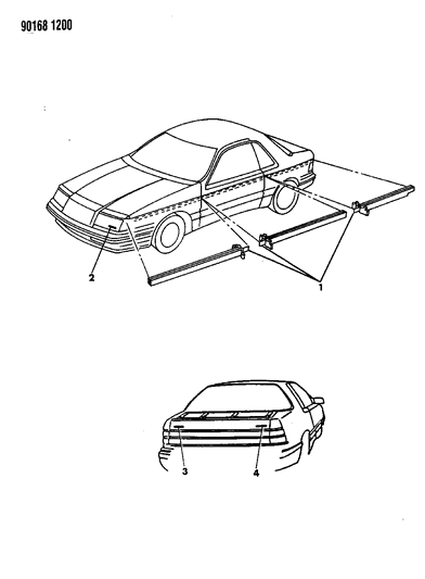 1990 Chrysler LeBaron Tape Stripes & Decals - Exterior View Diagram