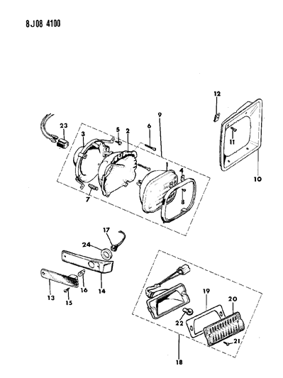 1989 Jeep Grand Wagoneer Lamps - Front Diagram